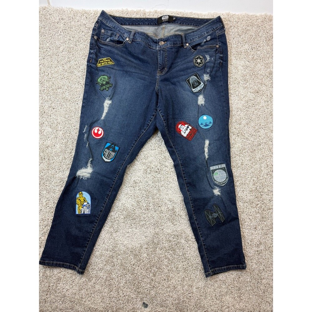 Star Wars Her Universe Womens 22R Distressed Patch Skinny Jeans Darth Vader Yoda